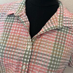 L.L. Bean Pink Gingham Button Up Shirt Small Easter Spring Cottagecore